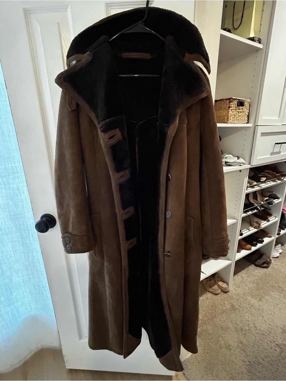Womens Brown Shearling Coat with Dark Brown Fur Lining